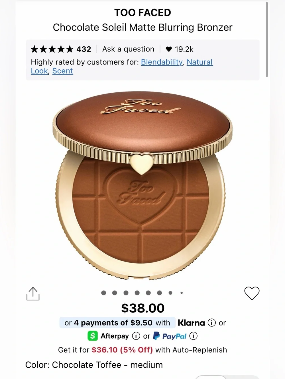 Too Faced Chocolate Soleil matte blurring bronzer